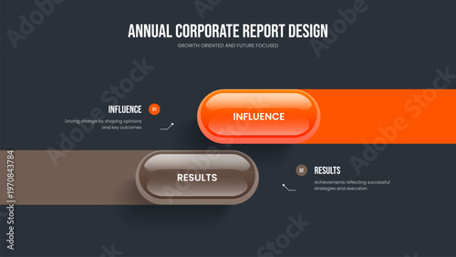 Creative Solution Two Step Infographic Slideshow Design. Modern Insight 2 Option Diagram Slide Template. Product Overview Presentation Layout Vector Illustration.