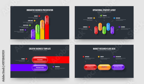 Professional Innovation 4 5 2 3 Step Infographic Slide Design Collection. Sales Performance Four Five Two Three Option Diagram Slideshow Layout Vector Illustration Bundle.