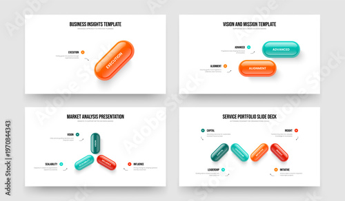Creative Innovation One Two Three Four Option Diagram Presentation Layout Vector Illustration Set. Consulting Briefing 1 2 3 4 Element Infographic Frame Design Bundle.