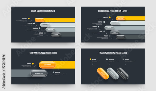 Enterprise Review Four Five Two Three Step Diagram Presentation Design Vector Illustration Bundle. Sales Growth 4 5 2 3 Option Infographic Frame Template Set.