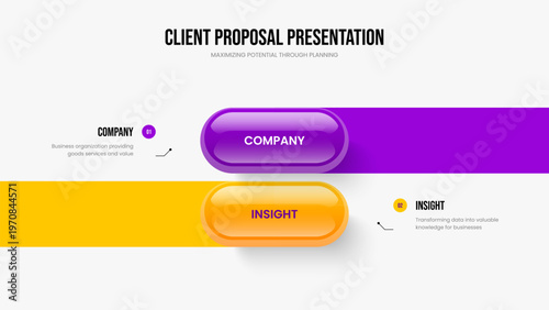 Financial Solution 2 Option Diagram Presentation Design. Creative Overview Two Step Infographic Slide Template. Enterprise Growth Slideshow Layout Vector Illustration.