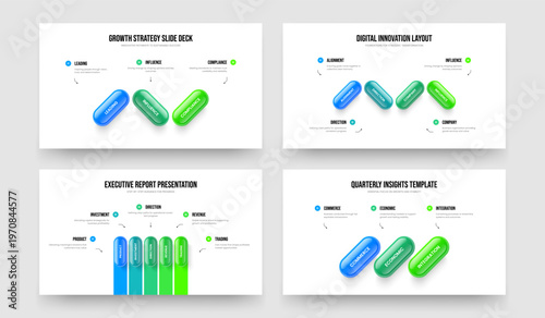 Marketing Profile 3 4 5 Option Infographic Presentation Design Collection. Enterprise Introduction Three Four Five Step Diagram Frame Layout Vector Illustration Bundle.