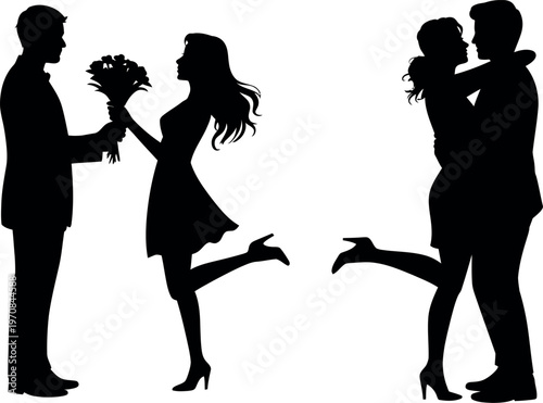 Couple silhouette showing romantic gesture and affectionate embrace together