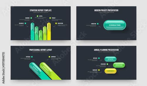 Company Performance 5 1 2 3 Step Infographic Presentation Design Collection. Service Briefing Five One Two Three Option Diagram Slideshow Layout Vector Illustration Bundle.