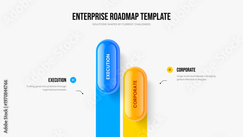 Company Growth Two Step Diagram Slide Template. Advertising Portfolio 2 Option Infographic Frame Design. Creative Launch Presentation Layout Vector Illustration.