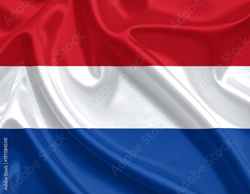 A red, white, and blue horizontal tricolor flag with wavy fabric texture