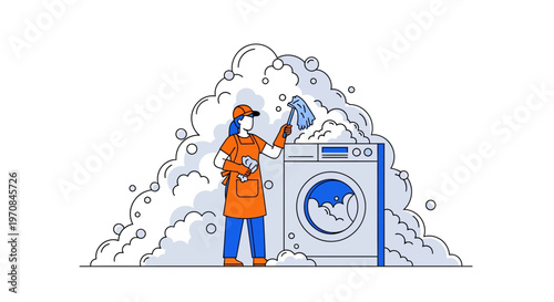 Man in orange uniform cleaning washing.