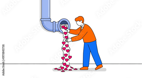 Man pouring hearts from pipe.