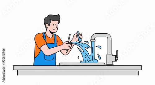 Man washing hands under running faucet.