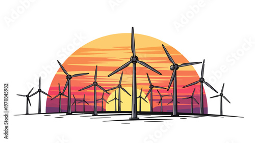 Wind Turbines at Sunset.