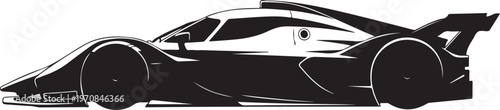 Sports car, racing car, black silhouette, vector illustration, side view, speed, automotive design
