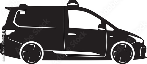 Black van silhouette, vehicle icon, car graphic, transportation symbol