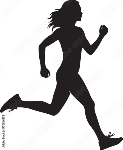 Black silhouette of a woman running, athletic vector icon, fitness illustration, sports graphic