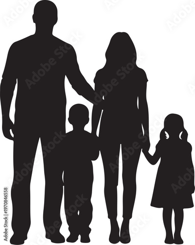 Family silhouette, black family icon, parent child vector, family unity symbol, white background