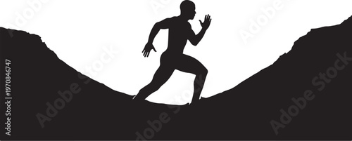 Running Man Silhouette, Athletic Vector Icon, Fitness Illustration, Black and White Graphic