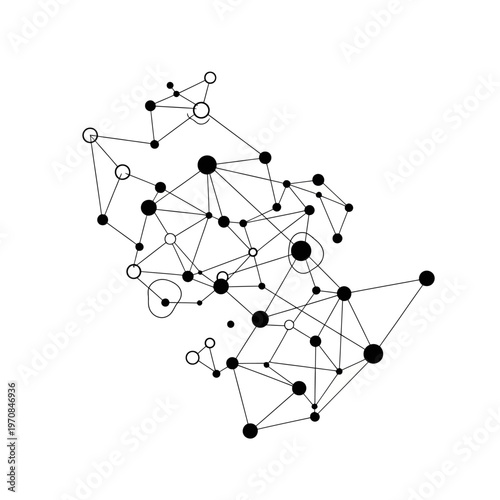 Black and white network connections diagram.