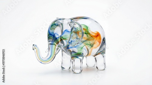 Intricate Glass Elephant Figurine with Colorful Internal Swirling Patterns
