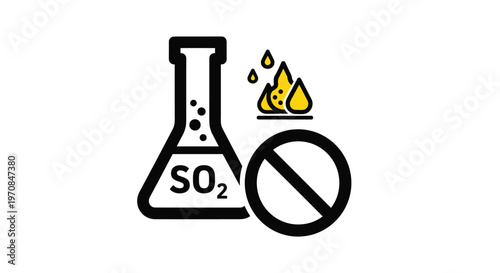 Warning icon for sulfur dioxide chemical hazard featuring a laboratory flask and a red crossed-out circle symbol.