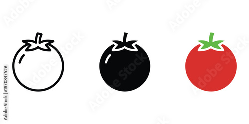 Three tomatoes in different styles isolated on transparent background