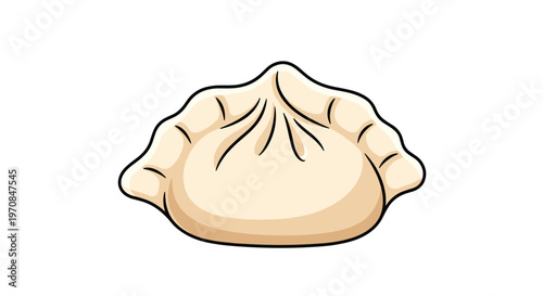 Single traditional steamed dumpling or gyoza with pleated dough edges isolated on a plain white background.