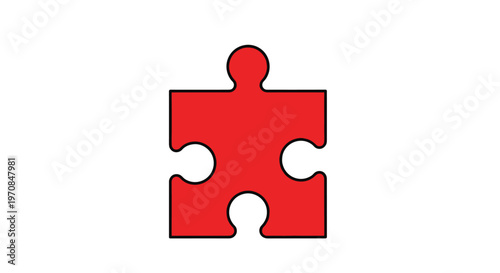 Single bright red jigsaw puzzle piece isolated on white background representing a key part of a larger solution.