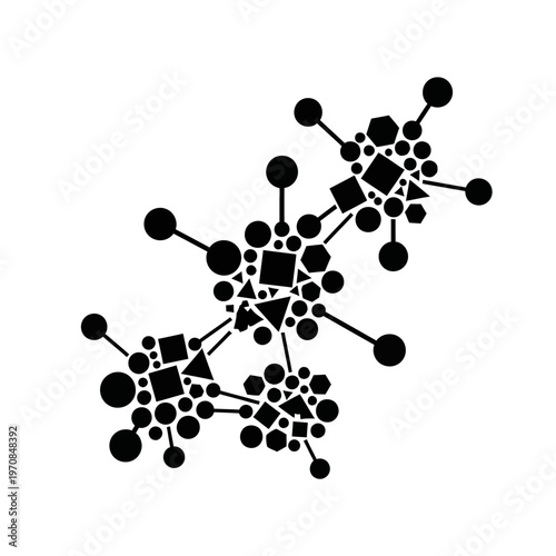 Black molecular structure model graphic.