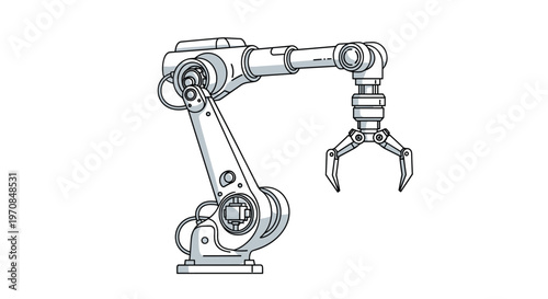 Industrial robotic arm with mechanical claw gripper designed for automated manufacturing and assembly line tasks.