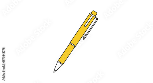 Simple yellow ballpoint pen with a click mechanism and metal silver clip isolated on a plain white background.
