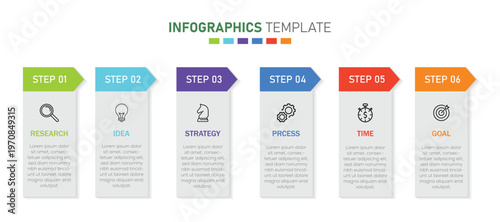 Foto Business process infographic timeline with 6 steps