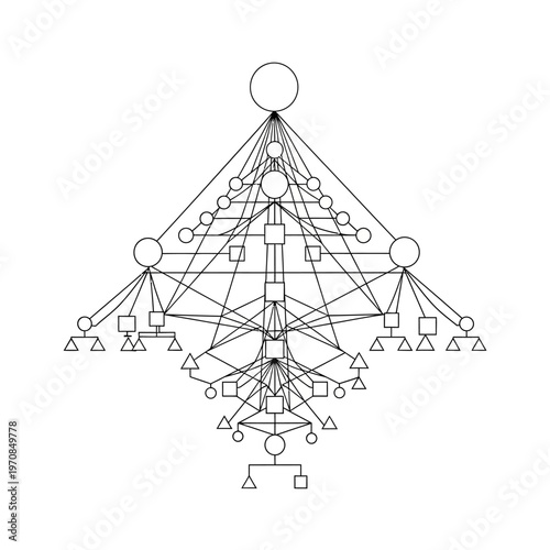 Complex Network Diagram with Shapes Connected.