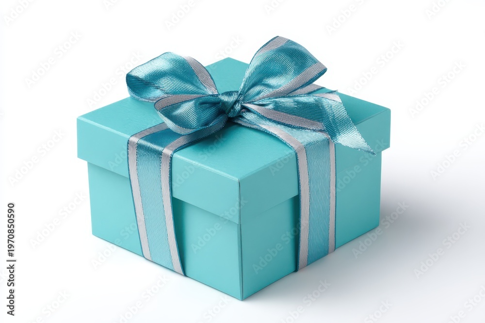 Obraz premium a beautifully wrapped blue gift box with a ribbon on a white background