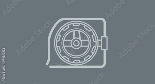 Industrial measuring tape icon, engineering tool, construction equipment, schematic drawing