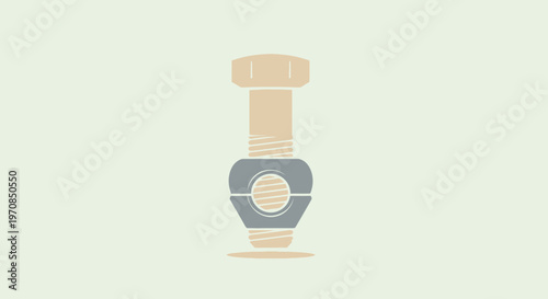Minimalist illustration of a bolt and nut, graphic design element, simple vector art