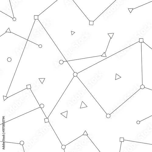 Geometric shapes connected lines diagram.