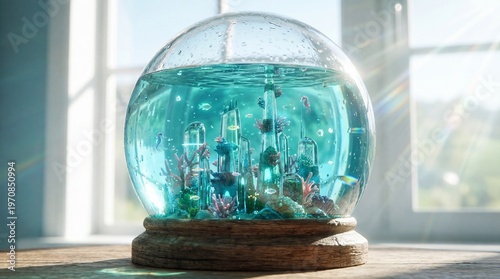 Miniature City World with Skyscrapers Inside a Glass Globe in Living Room