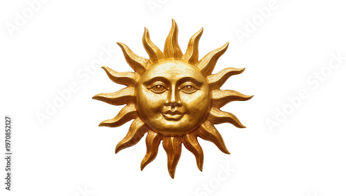 Golden ornate sun face radiating spiky rays, depicting a smiling visage