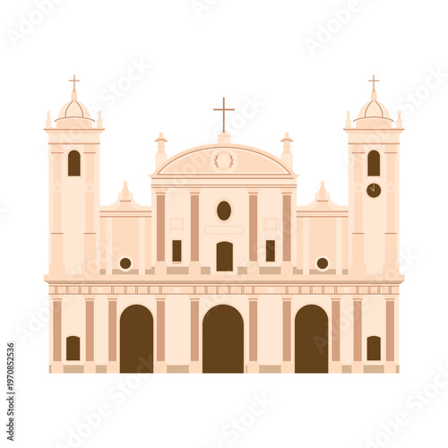 The Catholic National Cathedral in Asuncion. Flat style vector illustration. The cathedral is dedicated to the Assumption of the Blessed Virgin Mary, the patron saint of the capital.