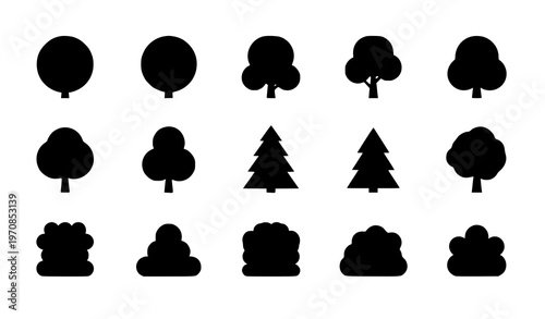 Minimal Top View Trees Landscape Elements Vector Set