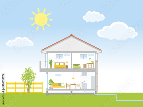 Cross Section Illustration of a Detached House