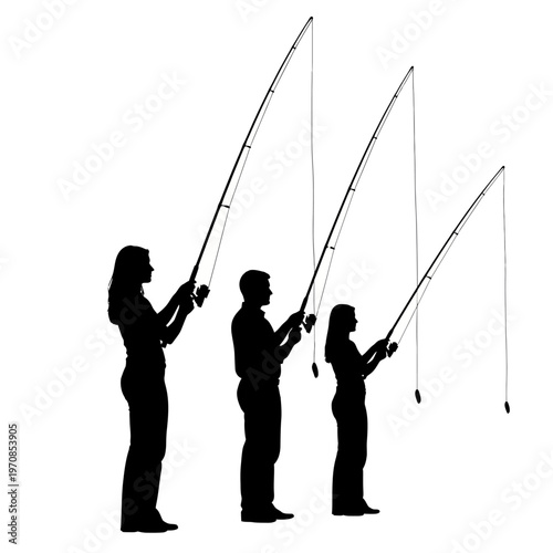 Silhouettes of businessmen running together in office environment