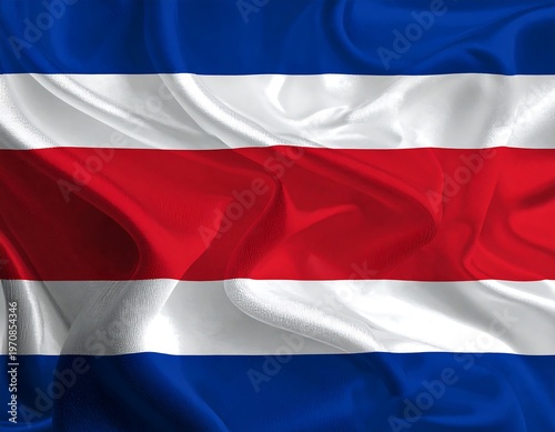 A rippled flag with blue, white, and red horizontal stripes