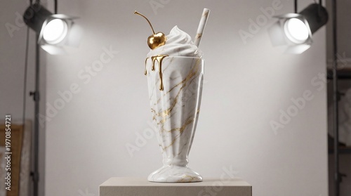 Professional Studio Shot of Vanilla Milkshake with Silver Spoon in Glass