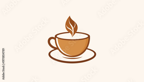 Simple, warm logo design featuring an earthy brown cup with a stylized leaf, symbolizing natural, organic beverages. Ideal for coffee shops, tea houses, or fresh drink brands