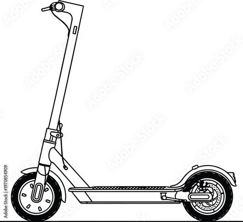 Electric scooter line art illustration showing modern urban transportation, eco friendly mobility, personal commuting device and lightweight city travel solution design