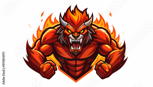 Vibrant and Fierce Fiery Mythical Beast Mascot Logo Design, embodying strength and aggressive spirit, perfect for dynamic branding, gaming, or esports team identity