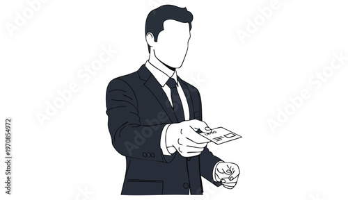 Illustration icon of a man in a suit exchanging business cards.