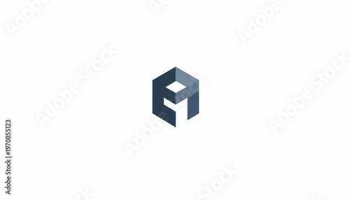 Abstract geometric logo design with clean lines and modern aesthetics, showcasing a minimalist and elegant corporate brand identity in shades of grey and blue
