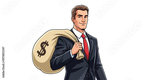 Man Carrying Money Bag.