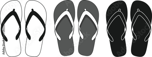 Flip flops sandal set in multiple styles and colors minimal footwear collection summer beach casual fashion black and white vector illustration