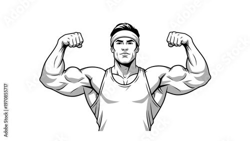 Muscular Man Flexing Arms.
